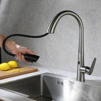Robinet de cuisine intelligent à poignée unique avec capteur infrarouge, gris, extractible, à montage sur plan, eau froide et chaude, en acier inoxydable SUS304
