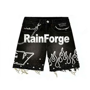Custom Logo Heavyweight Cotton Vintage Racing Graphic Streetwear <b>Y2K</b> Distressed Raw Hem Mens T <b>Shirt</b> and Shorts Sets - Product Image 3
