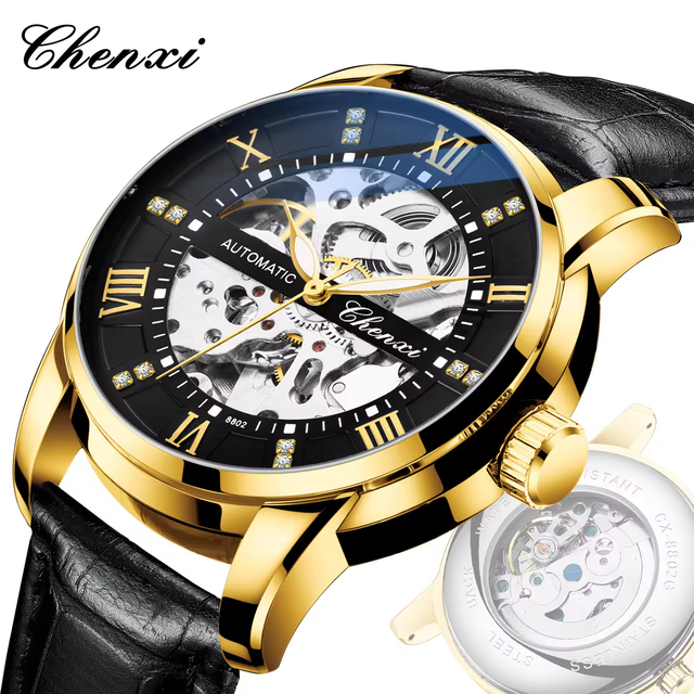 CHENXI 8802 Automatic Mechanical Watches Luxury Men's Wristwatches Waterproof Male Fashion Luxury Leather Watch