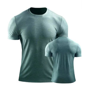 Camiseta de rendimiento muscular para hombre, ropa de Fitness que absorbe la humedad, camisetas de gimnasio, dobladillo recto, cuello redondo, camiseta de entrenamiento para hombre - Product Image 3
