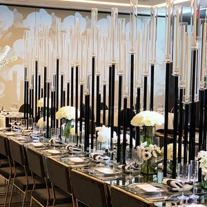 9 Arms Handmade Heat-Resistant Crystal Glass <strong>Candelabra</strong> in <strong>Black</strong> and Clear for Wedding and Christmas Table Centerpieces - Product Image 3