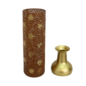 Ensemble de 3 vases décoratifs en métal, motif feuilles rustiques marron, vases de sol rustiques marron, tous les vases pour la décoration de la maison - Product Image 6