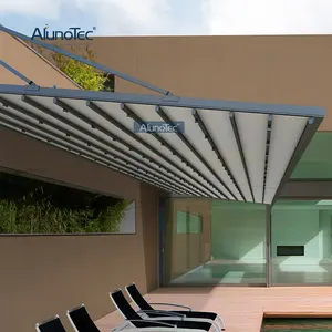 AlunoTec Penutup Teras Geser Sistem Atap Teras Geser Kanopi Teras PVC Dapat Ditarik Pergola Tahan Air Pasang Dinding