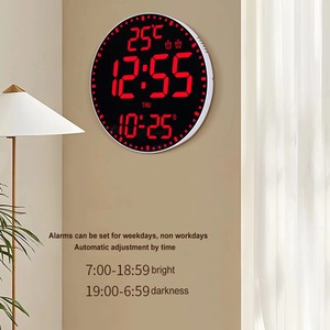 Sessiz RGB Yuvarlak Dijital LED Duvar Saati, Otomatik Parlaklık, Uzaktan Kumanda, Sıcaklık, Tarih, Büyük Ekran, Oturma Odası Dekoru için - Product Image 5