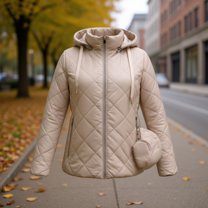 Women Plus Size Quilted Hooded <b>Jacket</b> FB65 <b>Light</b> <b>Weight</b> Warm Coat With Pocket And Bag 46-56 Sizes Available In Multiple Colors - Product Image 2