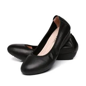Zapatos de Trabajo de Cuero Negro para Mujer Color Sólido Mocasines Descalzos de Suela Plana y Blanda a la Moda para Otoño Sin Cordones - Product Image 1