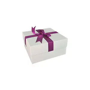White <b>Empty</b> Gift <b>Box</b> with 1% Fuchsia Ribbon Coverage Stylish Elegant and Chic Presentation - Product Image 1
