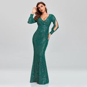 Robe <span class=keywords><strong>de</strong></span> mariée sirène à sequins, col en V, manches longues, grande taille, tendance, collection printemps-automne, pour femme - Product Image 6