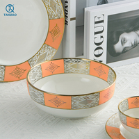 Set Perlengkapan Makan Vintage TQ Custom, Piring Bundar, Mangkuk dan Piring Keramik Putih Oranye untuk Hotel dan Restoran