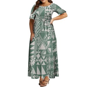 Abito in Stile Isole del Pacifico Personalizzato, Prezzo all'Ingrosso, Vestito Lungo Elegante da Donna con Collo Rotondo e <span class=keywords><strong>Mezza</strong></span> <span class=keywords><strong>Manica</strong></span> per Feste - Product Image 3