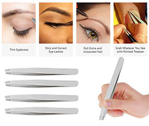 Stainless Steel Luxury Eyebrow Tweezers Slant Tip Pointed & Straight Styles for Facial & Ingrown Hairs Plucking Splinter Tweezer - Product Image 5