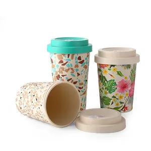 Premium Reusable Coffee Cup for Travel To Go 12oz, Takeaway Bamboo Mug  with Lid & Spill Stopper, Plastic & BPA Free, Dishwasher Safe Portable  Eco Cup, Organic Bamboo Fiber