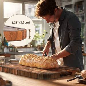 Planche à découper multifonctionnelle en <span class=keywords><strong>bois</strong></span> d'acacia massif avec rainure pour les jus et poignées, planche à découper réversible - Product Image 5