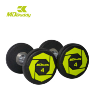Set Dumbbell MDBuddy Bebas Biaya Iklan, Berlapis Urethane Hitam, Set Dumbbell CPU untuk Gym
