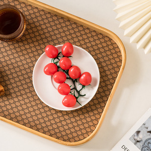 Nordic style bamboo bread <b>tray</b>, table storage plate, retro floral tile pattern dessert plate, a great item for home tea break - Product Image 1
