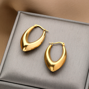 Pendientes de aro Huggies C de tornillo grueso de acero inoxidable de oro Pvd de 18K que no se deslustran, pendientes de bambú huecos para mujer para regalo de joyería - Product Image 6