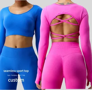 Wholesale Quick Dry Seamless Sports Crop Top Backless Activewear Workout Gym Clothing For Women Fitness Athletic Shirt