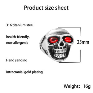Skull <b>Ring</b> <b>Titanium</b> Steel Red Stone Eyes Men's Punk Jewelry Gift Silver Color 27035 - Product Image 5