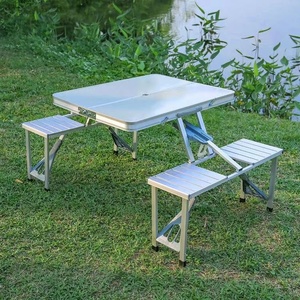 Table de pique-nique portable en bois, de forme rectangulaire et pliable, <span class=keywords><strong>avec</strong></span> chaise, alliage d'aluminium, pour <span class=keywords><strong>Camping</strong></span>, barbecue - Product Image 1