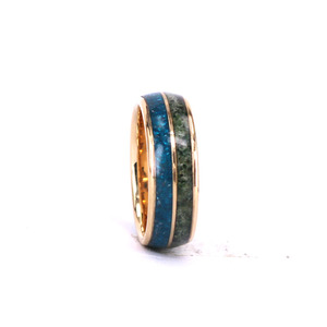 Anillo de compromiso personalizado 2026 de oro de 14K para hombre y mujer, con incrustaciones de zafiro y ágata musgosa, anillo de oro puro de 14K a la moda. - Product Image 4
