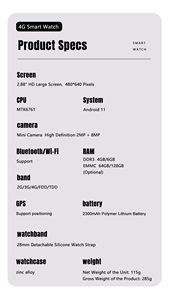 2.88 인치 큰 화면 스마트 시계 MTK6761 4GB RAM 64GB ROM 와이파이 GPS 4G 화상 전화 안드로이드 11.0 스마트 워치 S999 - Product Image 6