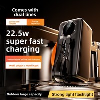 Meilleure vente transfrontalière : Batterie externe haute capacité 50 000 mAh avec charge ultra-rapide 225W, câble intégré, ions lithium et lampe torche LED