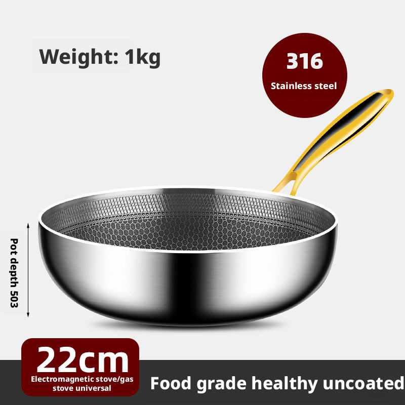 Poêle nid d'abeille argentée 22 cm - sans couvercle - acier inoxydable 316 épais