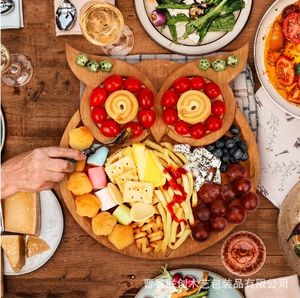 Plato de comedor de madera para <span class=keywords><strong>el</strong></span> hogar, bandeja creativa de búho, plato de comida complementario para niños, plato de fruta, tablero de queso separado, bandeja de madera maciza - Product Image 2