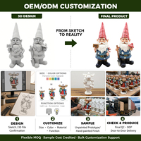 Statue de gnome de jardin en résine, figurine gnome avec pelle et champignon, signe de joie, ornement de jardin, figurines décoratives d'extérieur en résine