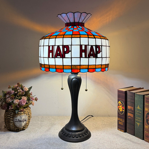 14 Inch HAP Letter Stained Glass <b>Table</b> Lamp Tiffany Hand Soldered Glass Shade Vintage Pull Chain Desk Lamp E26 E27 for Bedroom <b>C</b> - Product Image 2