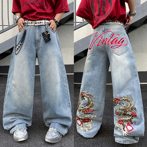 Jeans Larghi in <span class=keywords><strong>Denim</strong></span> Ricamati da Uomo, Stile Streetwear, Pantaloni Casual Larghi da Skate, Abbigliamento Uomo - Product Image 6
