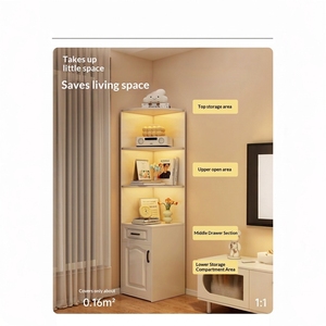 Mueble Esquinero Triangular de Diseño Vintage con Estantes Abiertos de Varios Niveles y Cajón con Puerta de Panel Elevado, Librería Esquinera que Ahorra Espacio - Product Image 3