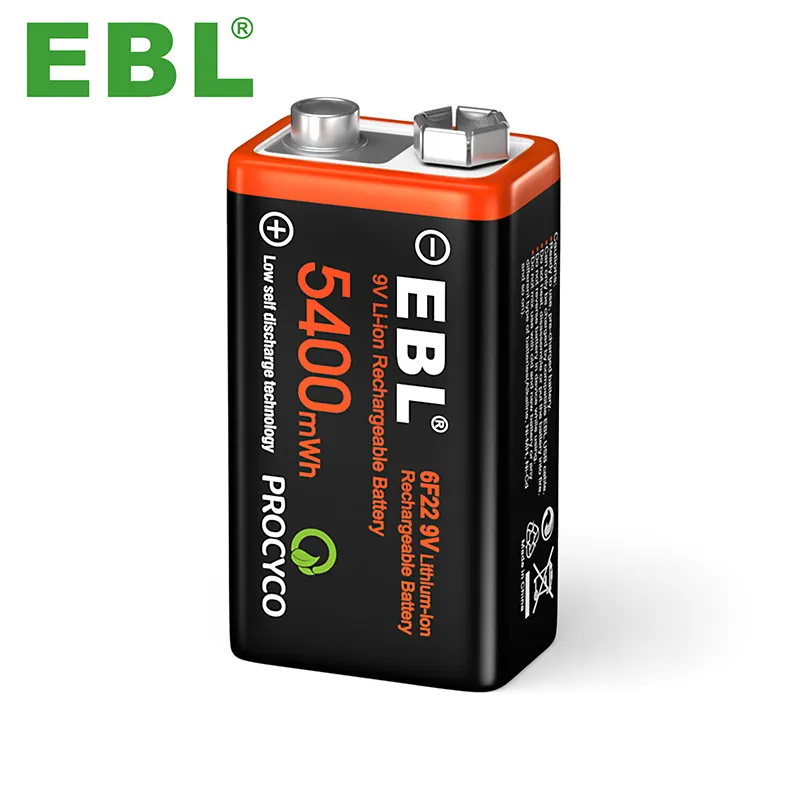 EBL 9V 5400mWh USB Rechargeable Cell Battery With 4 in 1 USB Cable