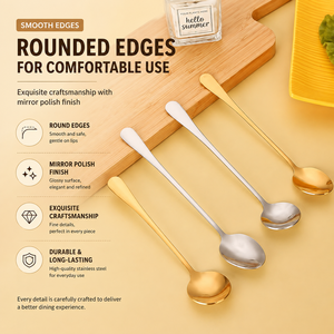 Cucharas de Té de Acero Inoxidable con Mango Largo, Acabado Espejo, Chapadas en Oro, Ecológicas, Capacidad de 5 ml, Diseño Minimalista, para Fiestas - Product Image 3