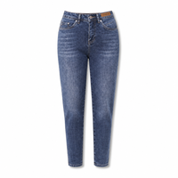 Jean droit vintage à taille mi-haute en maille côtelée à séchage rapide pour femme, coupe cheville, Cloud Over 30W / 29L
