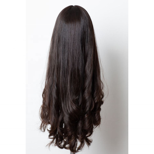 Peruca Judaica Kosher com Topo de Seda Cabelo Humano Longo 100% Virgem Europeu da Melhor Qualidade Castanho Escuro com Renda Suíça Transparente - Product Image 2