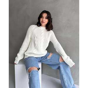 Pull en tricot à col rond pour femmes noires, manches longues, anti-boulochage, 14 Gg, style décontracté - Product Image 4