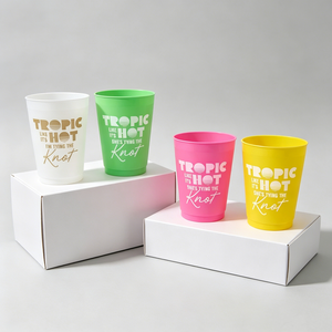 Bicchieri da Festa TROPIC LIKE IT'S HOT, Bicchieri Promozionali in Plastica Infrangibile Frost-Flex, Bicchieri per Ricevimenti Nuziali Mr and Mrs - Product Image 1