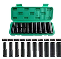 10Pcs 8-24Mm 1/2 Inch Drive Deep Impact Socket Set OEM Hand High Carbon Steel Hard Case Heavy Duty Metric Tool untuk Kunci Pas