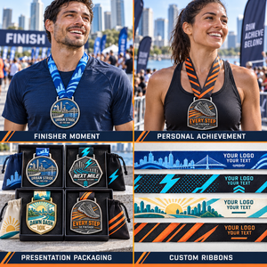 Custom City Marathon and Road Race Finisher Medals with Skyline <b>Shoe</b> Designs and Personalized Ribbons for Running Events OEM ODM - Product Image 3