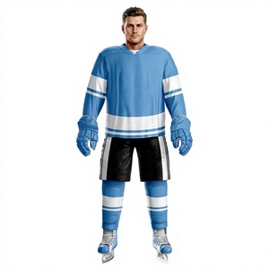 Camiseta de Hockey sobre Hielo Azul para Hombre, Manga Larga, Cuello en V, a Rayas, Absorbente de Humedad, Uniforme de Poliéster, Ropa Deportiva de Invierno para Adultos - Product Image 1