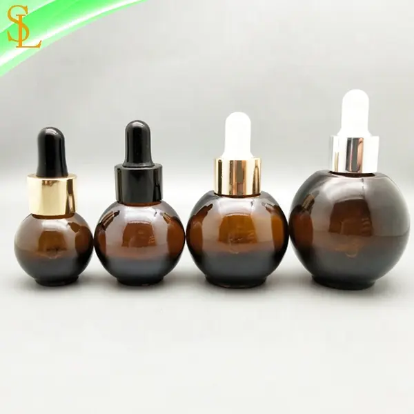 Flacon compte-gouttes en verre ambre unique, avec capuchon en caoutchouc, pour huile essentielle, 40 pièces, 10ml 20ml 30ml 50ml