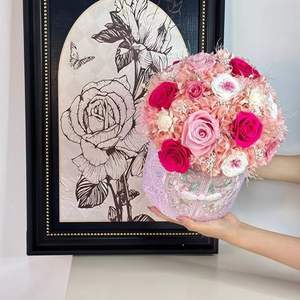 Arrangement floral de roses éternelles et d'hortensias en forme de seau, style chinois, fleurs conservées, cadeau de Saint-Valentin, mariage, décoration orientale - Product Image 3