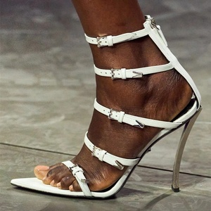 Woman Back Zipper Ankle Buckle Sandals Open Pointed Toe Thin <b>Heel</b> Pumps Ladies Stage Show Party Silk Stiletto Shoe - Product Image 6