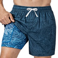 Shorts de bain 2-en-1 pour hommes, séchage rapide, 100 % polyester, avec cordon de serrage, doublure de compression et poches, vente en gros OEM