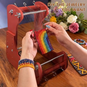 Adjustable Wooden <b>Bead</b> Weaver For <b>Bracelet</b> <b>Making</b> With Hooks And Rods Rectangle Shape Jewelry <b>Making</b> Supplies <b>Kit</b> - Product Image 2