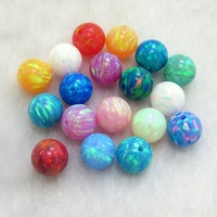 Perles rondes en opale synthétique multicolore, blanc, bleu, opale de feu, perles en vrac, pierres précieuses, demi-trou complet, perles opale