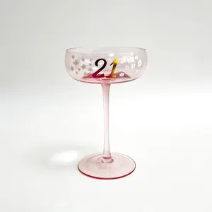 Parlak 21 Logo folyo altın baskı kadeh cam içme şarap şampanya için renk sprey boya yüksek kök cam