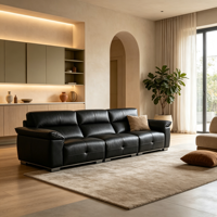 Canapé carré moderne en cuir véritable inclinable 3 places pour salon, mobilier de salon