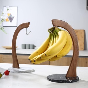 Support à bananes incurvé en bois avec base en marbre, support de rangement minimaliste pour fruits de cuisine, base en bois - Product Image 2